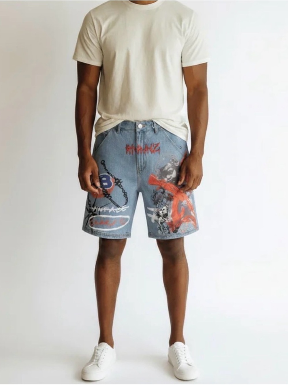 New with tags ARMOR JEANS STREET ART SHORTS - GRAPHIC LT BLUE size 40 X 12